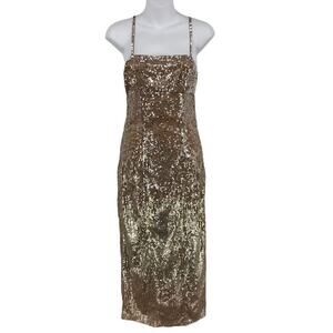 Reve Riche Maida Midi Dress 8/38 Sequin Embellished Metallic Champagne Degrade